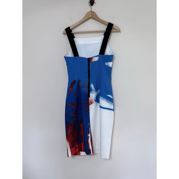 MILLY blue white orange abstract Lou Lou sleeveless knee length sheath dress - Picture 3 of 11